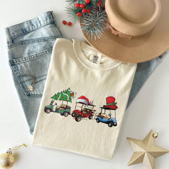 Comfort Colors® - Christmas Golf Cart Shirt - Golf Lover Gift - Holiday Golfer Tee - Christmas Sport T-Shirt - Christmas Graphic Shirt