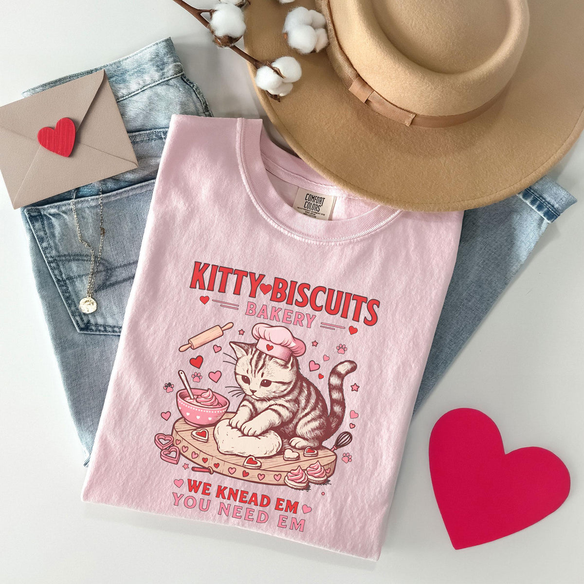 Comfort Colors® Valentine Cat Shirt - Kittybiscuits T-Shirt - Cats Baking T-Shirt - Funny Cats Vday Tee - Cat Lover T-Shirt