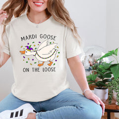 Comfort Colors® Mardi Goose on The Loose Shirt - Funny Mardi Gras T-Shirt - Festive Carnival Goose Tee