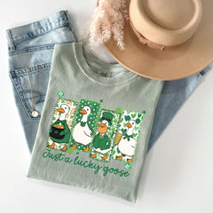 Comfort Colors® - Just a Lucky Goose T-Shirt - St Patrick's Day Tee - Funny Goose Shirt - Funny Duck Tee - Irish Goose Shirt - Shamrock Tee