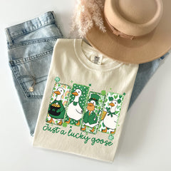 Comfort Colors® - Just a Lucky Goose T-Shirt - St Patrick's Day Tee - Funny Goose Shirt - Funny Duck Tee - Irish Goose Shirt - Shamrock Tee