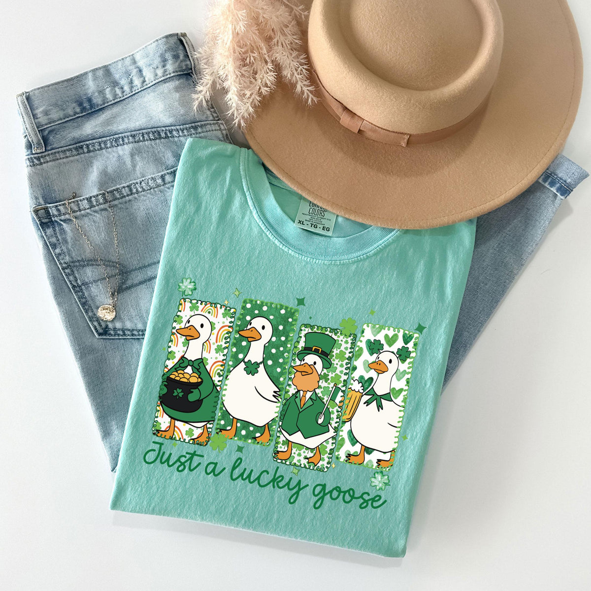 Comfort Colors® - Just a Lucky Goose T-Shirt - St Patrick's Day Tee - Funny Goose Shirt - Funny Duck Tee - Irish Goose Shirt - Shamrock Tee