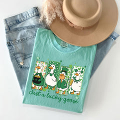 Comfort Colors® - Just a Lucky Goose T-Shirt - St Patrick's Day Tee - Funny Goose Shirt - Funny Duck Tee - Irish Goose Shirt - Shamrock Tee