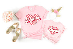 Mama Mini Matching Valentine Day Shirts - Mom Daughter Checkered Heart T-Shirt - Valentines Day Outfit