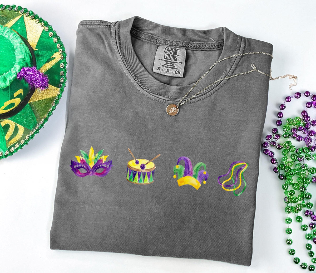 Comfort Colors® Mardi Gras Masks and Beads Carnaval Shirt - Mardi Gras Festival T-Shirt - Fat Tuesday Shirt