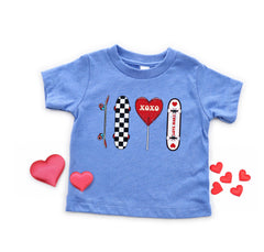 Boys Valentine Day Shirt - Kids Valentine Outfit - Checkered Retro Skateboard Valentine  Tee - Longboard Love More