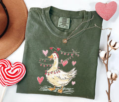 Comfort Colors® Valentine's Goose  Shirt - Goose Sketch Valentine T-Shirt - Just a Lovely Goose Tee