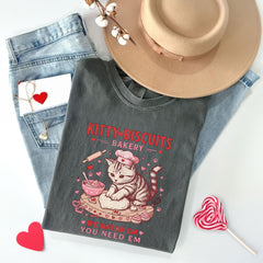 Comfort Colors® Valentine Cat Shirt - Kittybiscuits T-Shirt - Cats Baking T-Shirt - Funny Cats Vday Tee - Cat Lover T-Shirt