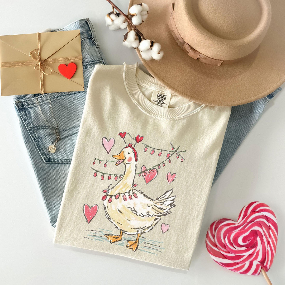 Comfort Colors® Valentine's Goose  Shirt - Goose Sketch Valentine T-Shirt - Just a Lovely Goose Tee