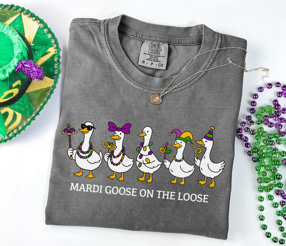 Comfort Colors® Mardi Goose on The Loose Shirt - Mardi Goose Shirt - Funny Mardi Goose Tee - New Orleans Carnival Shirt
