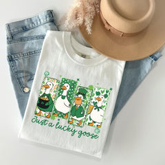 Comfort Colors® - Just a Lucky Goose T-Shirt - St Patrick's Day Tee - Funny Goose Shirt - Funny Duck Tee - Irish Goose Shirt - Shamrock Tee