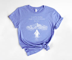 Nihilist Penguin T-Shirt - But Why Penguin Tee - Sad Penguin Mountains - Funny Meme Shirt - Documentary Penguin - Hiking Tee for Adventurer