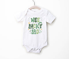 Wee Lucky Lad Toddler Shirt - St Patrick's Day Kids Tee - Irish Kids Gift - Shamrock Sequins Baby Bodysuit - Funny Lucky Dude Outfit