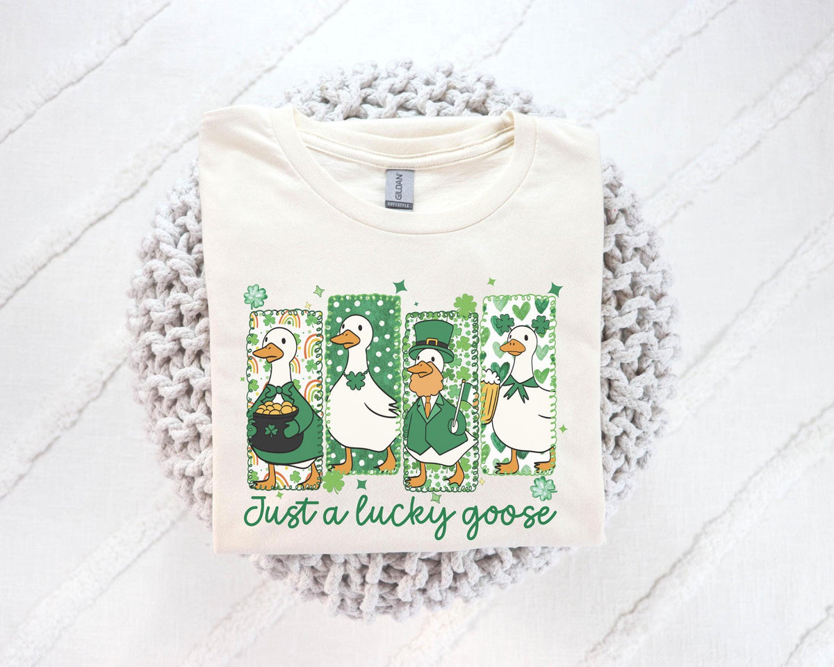 Just a Lucky Goose T-Shirt - St Patrick's Day Tee - Funny Goose Shirt - Funny Duck Tee - Irish Goose T-Shirt - Funny Irish Goose Gift