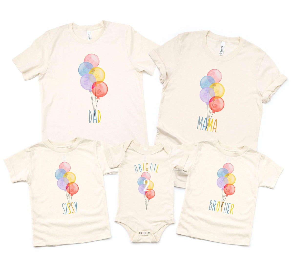 Family Matching Birthday Shirts - Rainbow Balloon Party Tees - Birthday Family Outfit