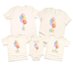 Family Matching Birthday Shirts - Rainbow Balloon Party Tees - Birthday Family Outfit