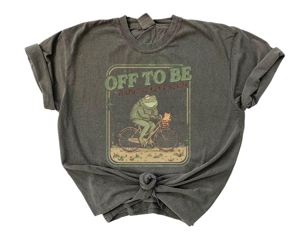 Comfort Colors® Off To Be Radical Left Scum Shirt - Frog and Cat on Bicycle - Resistance Tee - Political Protest - Human Rights Tee