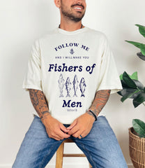 Comfort Colors® Fishers of Men Shirt - Christian Faith Tee - Religious Clothing - Outdoors Faith - Christian Fishing Shirt - Matthew 4:19