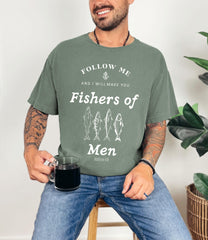Comfort Colors® Fishers of Men Shirt - Christian Faith Tee - Religious Clothing - Outdoors Faith - Christian Fishing Shirt - Matthew 4:19
