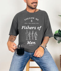 Comfort Colors® Fishers of Men Shirt - Christian Faith Tee - Religious Clothing - Outdoors Faith - Christian Fishing Shirt - Matthew 4:19