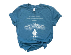 Nihilist Penguin T-Shirt - But Why Penguin Tee - Sad Penguin Mountains - Funny Meme Shirt - Documentary Penguin - Hiking Tee for Adventurer
