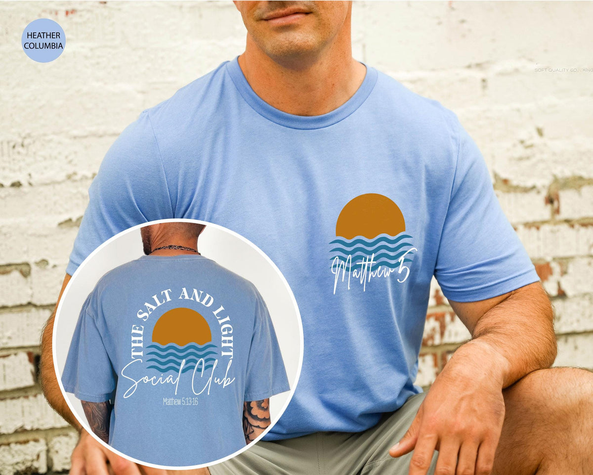 Salt & Light T-Shirt - Christian Clothing - Matthew 5:13 - Faith Tee - Religious Gift - Church Apparel - Retro Sun Wave - Bible Verse