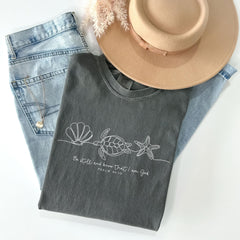 Comfort Colors® Be Still And Know That I Am God - Seashell Turtle Starfish Tee - Bible Verse Shirt - Luke 24:6 Tee - Spring Jesus Lover