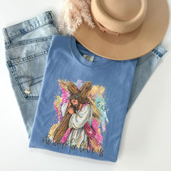Comfort Colors® Jesus Carrying the Cross - Christian Easter Gift - Spring T-Shirt - Jesus Lover Gift - Faith Based Tee - Religious Shirt