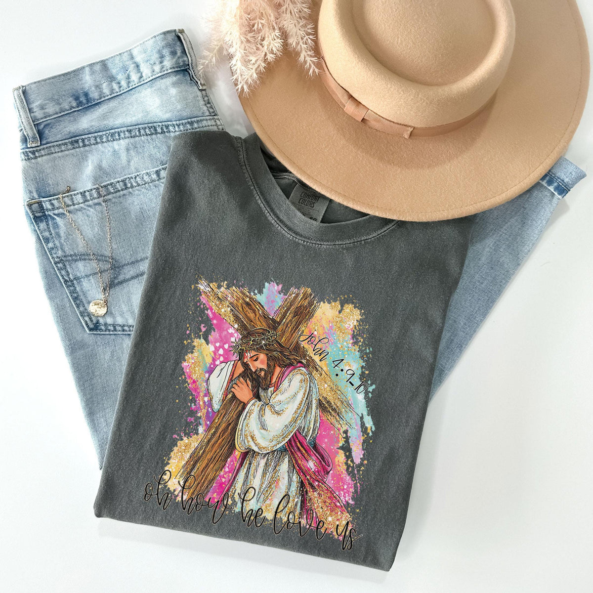 Comfort Colors® Jesus Carrying the Cross - Christian Easter Gift - Spring T-Shirt - Jesus Lover Gift - Faith Based Tee - Religious Shirt
