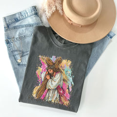 Comfort Colors® Jesus Carrying the Cross - Christian Easter Gift - Spring T-Shirt - Jesus Lover Gift - Faith Based Tee - Religious Shirt