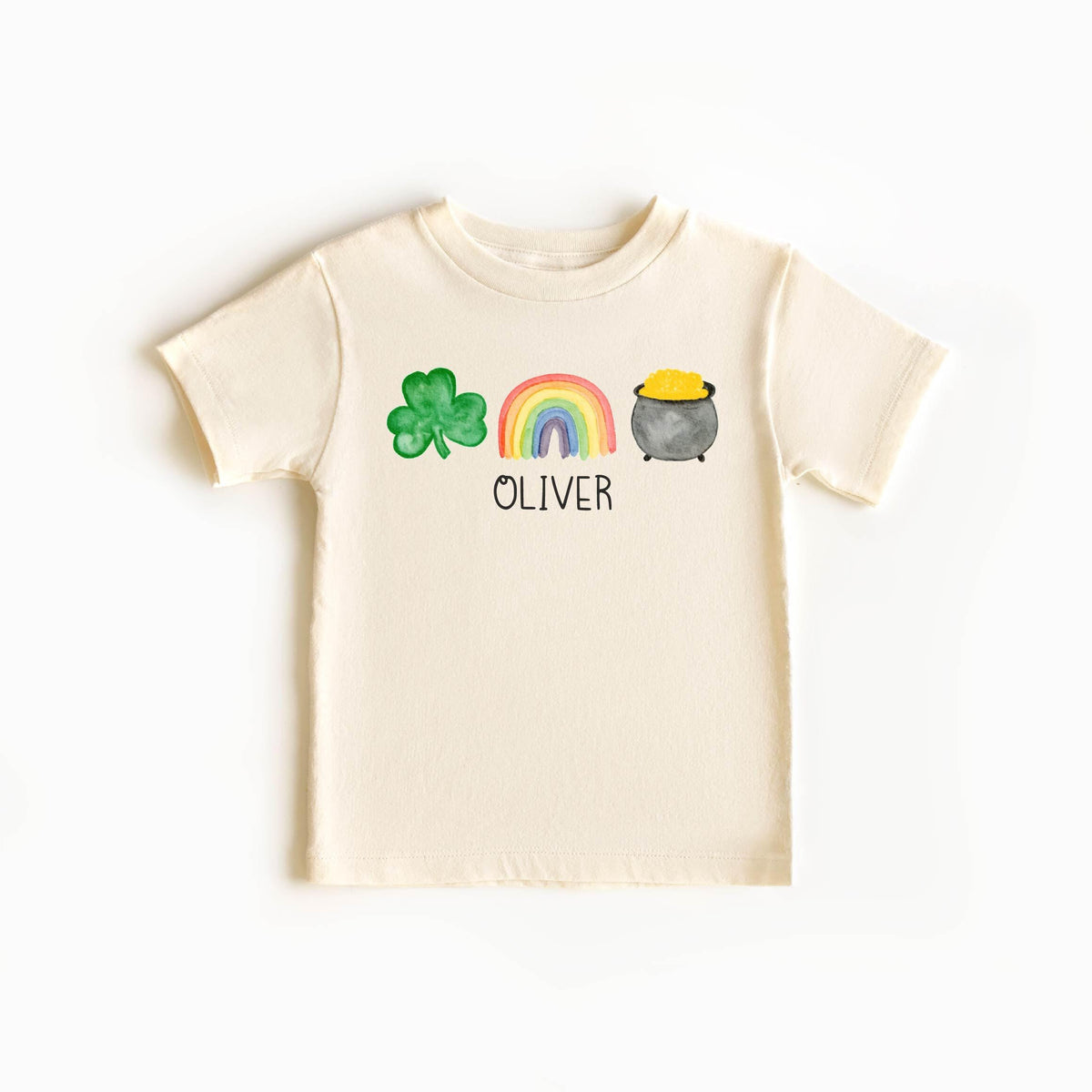 Personalized St. Patricks Day Kids Shirt - Lucky Clover Rainbow Tee