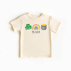 Personalized St. Patricks Day Kids Shirt - Lucky Clover Rainbow Tee