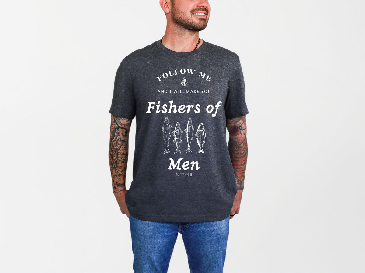 Fishers of Men Shirt - Christian Faith Tee - Religious Clothing - Outdoors Faith - Christian Fishing Shirt - Matthew 4:19 - Bible Verse