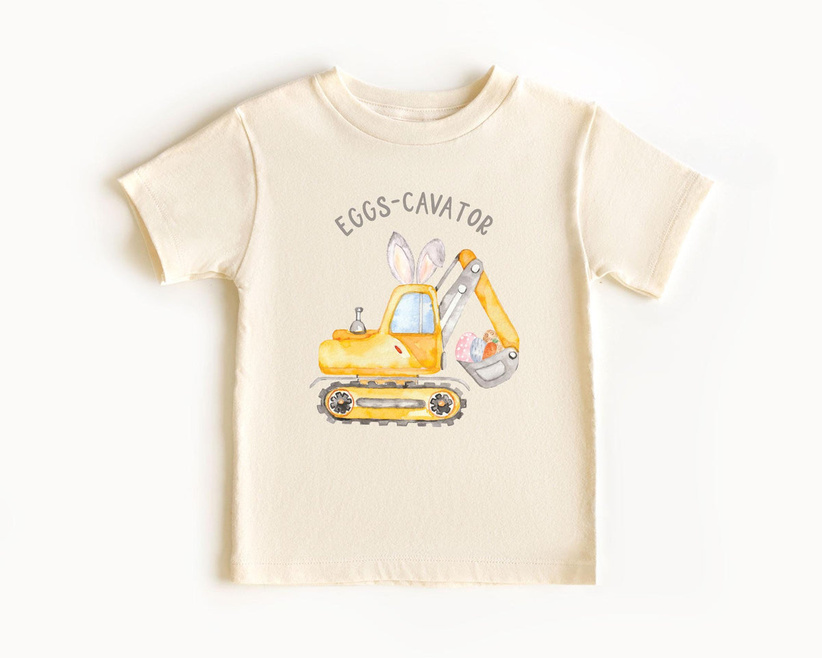 Eggs-Cavator Kids Shirt - Easter Egg Hunt - Boys Easter - Funny Easter -Natural Kids Tee - Easter Bunny Bodysuit - Toddler Pullover
