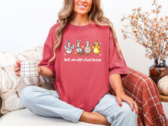 Comfort Colors® Just An Egg-cited Goose - Easter Goose T-Shirt - Funny Festive Tee - Easter Vibes Shirt - Spring Holiday Tee - Easter Eggs