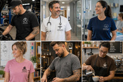Personalized Pocket & Back Logo Shirt for Companies, Teams, Parties, Schools, Custom Design Logo Shirt, Coffee Shop, Restaurant, Barber Tees